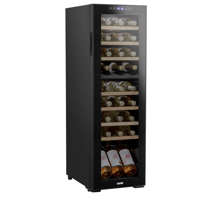 Baridi 27 Bottle Dual Zone Wine Cooler, Fridge, Touch Screen Controls, Wooden Shelves, LED - Black - DH90