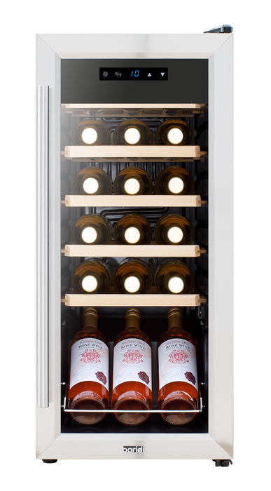 Baridi 18 Bottle Wine Cooler Fridge With Digital Touch Screen Controls & LED Light, Stainless Steel - DH29