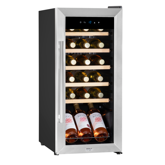 Baridi 18 Bottle Wine Cooler Fridge With Digital Touch Screen Controls & LED Light, Stainless Steel - DH29