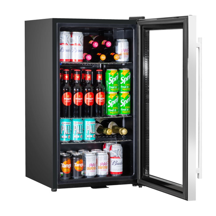 Baridi 85L Under Counter Drinks, Beer & Wine Cooler Fridge With Light, Stainless Steel - DH31