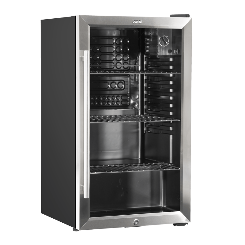 Baridi 85L Under Counter Drinks, Beer & Wine Cooler Fridge With Light, Stainless Steel - DH31