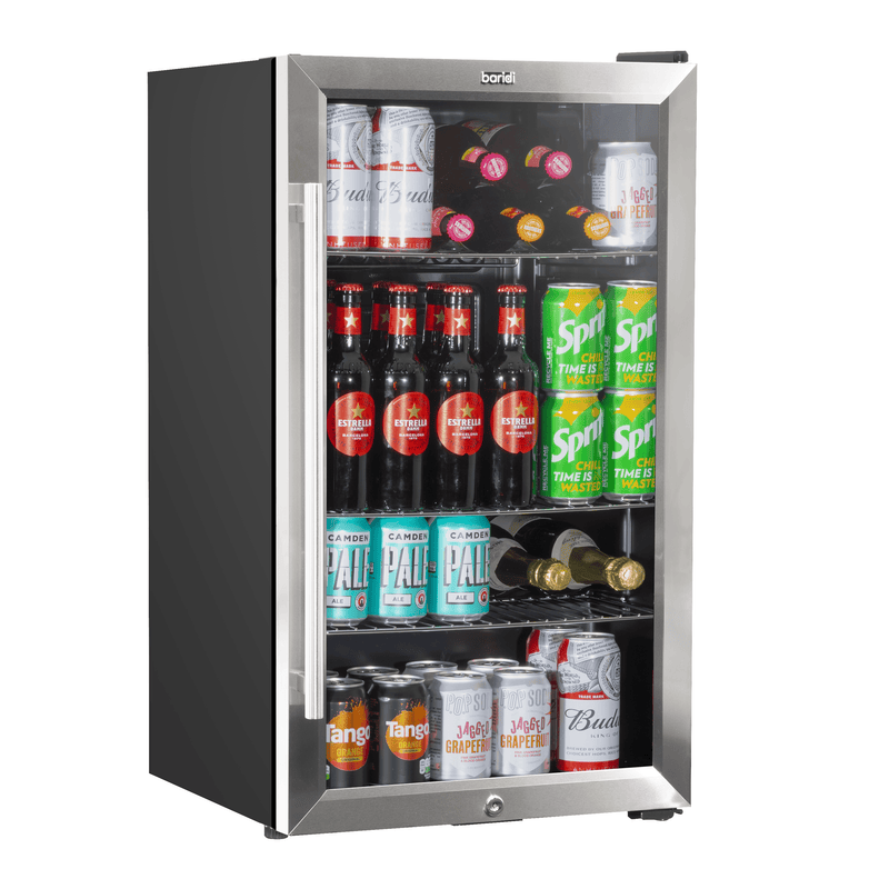 Baridi 85L Under Counter Drinks, Beer & Wine Cooler Fridge With Light, Stainless Steel - DH31