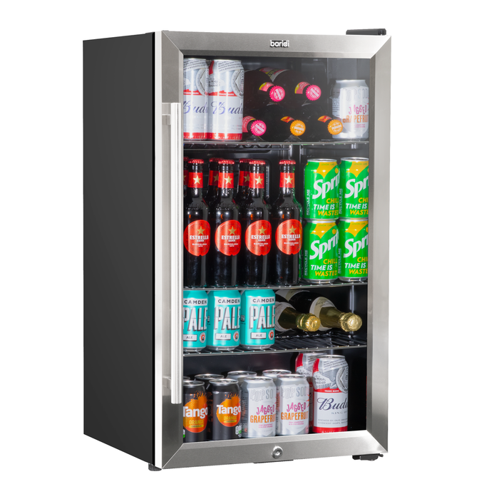 Baridi 85L Under Counter Drinks, Beer & Wine Cooler Fridge With Light, Stainless Steel - DH31