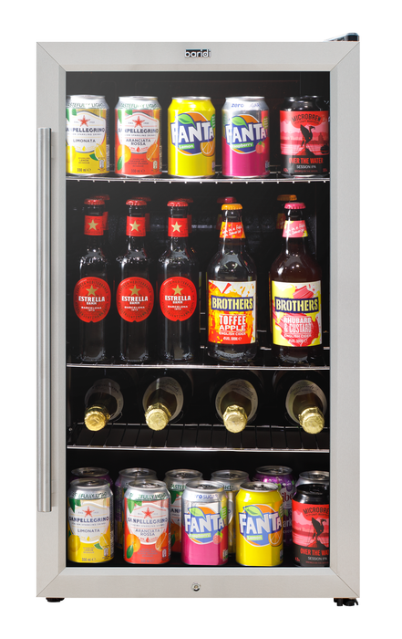 Baridi 85L Under Counter Drinks, Beer & Wine Cooler Fridge With Light, Stainless Steel - DH31