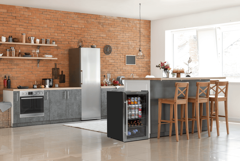 Baridi 85L Under Counter Drinks, Beer & Wine Cooler Fridge With Light, Stainless Steel - DH31