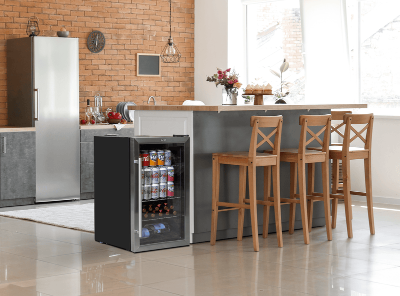 Baridi 85L Under Counter Drinks, Beer & Wine Cooler Fridge With Light, Stainless Steel - DH31