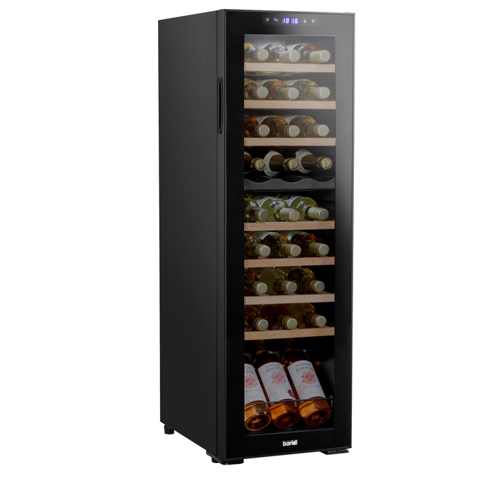 Baridi 27 Bottle Dual Zone Wine Cooler, Fridge, Touch Screen Controls, Wooden Shelves, LED - Black - DH90