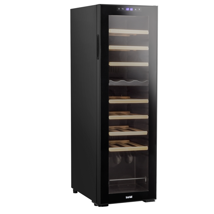 Baridi 27 Bottle Dual Zone Wine Cooler, Fridge, Touch Screen Controls, Wooden Shelves, LED - Black - DH90