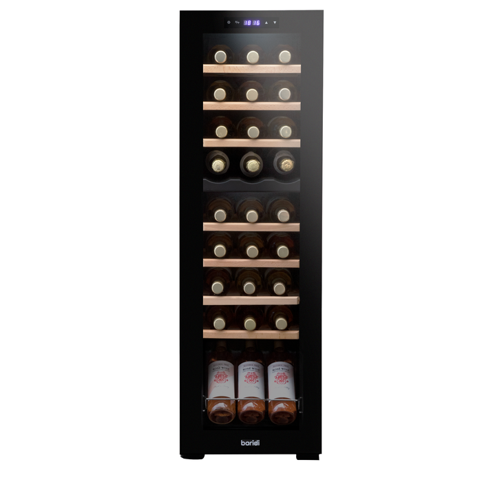 Baridi 27 Bottle Dual Zone Wine Cooler, Fridge, Touch Screen Controls, Wooden Shelves, LED - Black - DH90