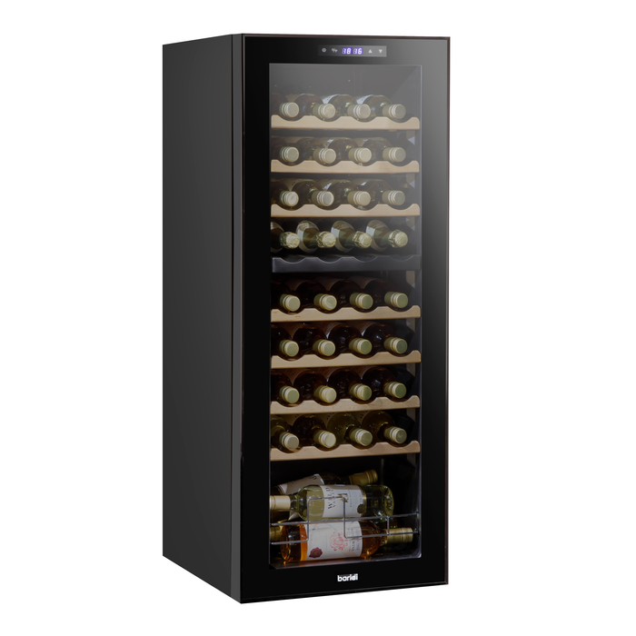 Baridi 36 Bottle Dual Zone Wine Cooler, Fridge, Touch Screen Controls, Wooden Shelves, LED - Black - DH91