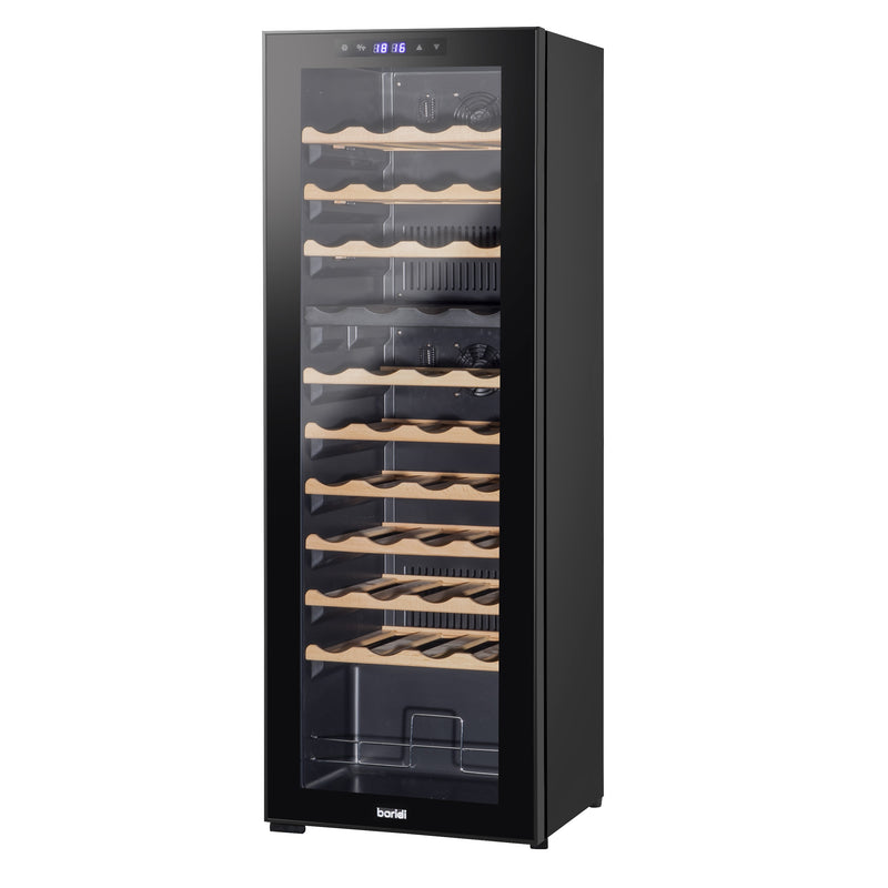 Baridi 44 Bottle Dual Zone Wine Cooler, Fridge, Touch Screen Controls, Wooden Shelves, LED - Black - DH92
