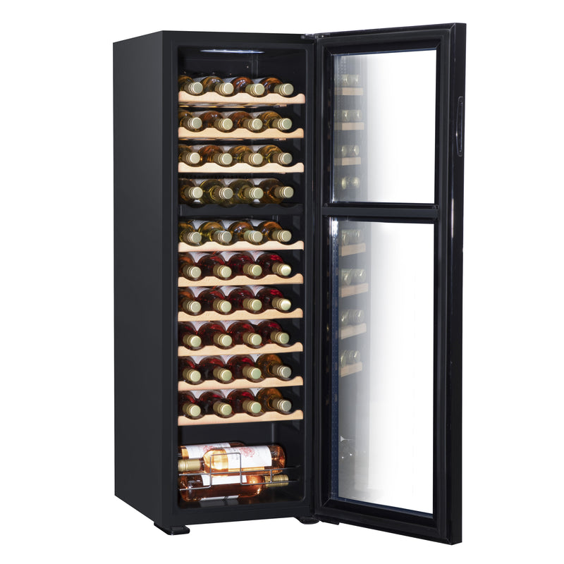 Baridi 44 Bottle Dual Zone Wine Cooler, Fridge, Touch Screen Controls, Wooden Shelves, LED - Black - DH92