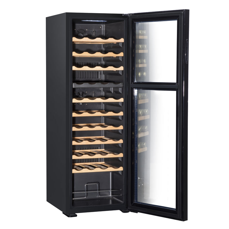Baridi 44 Bottle Dual Zone Wine Cooler, Fridge, Touch Screen Controls, Wooden Shelves, LED - Black - DH92