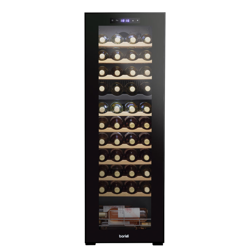 Baridi 44 Bottle Dual Zone Wine Cooler, Fridge, Touch Screen Controls, Wooden Shelves, LED - Black - DH92