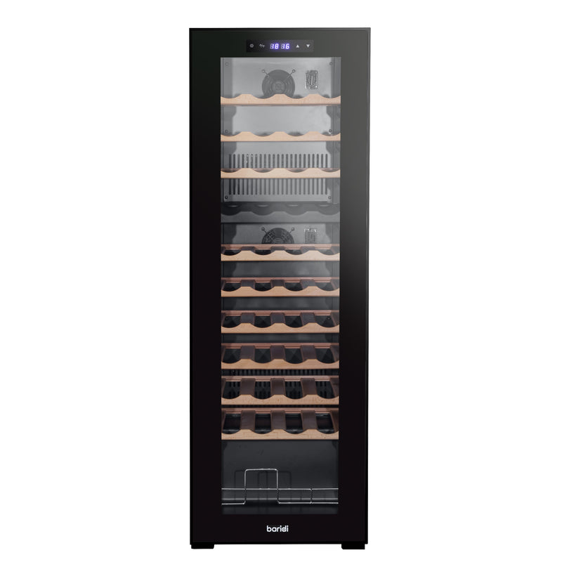 Baridi 44 Bottle Dual Zone Wine Cooler, Fridge, Touch Screen Controls, Wooden Shelves, LED - Black - DH92