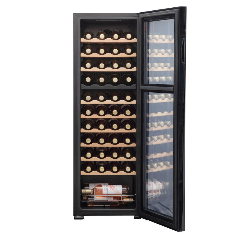 Baridi 44 Bottle Dual Zone Wine Cooler, Fridge, Touch Screen Controls, Wooden Shelves, LED - Black - DH92