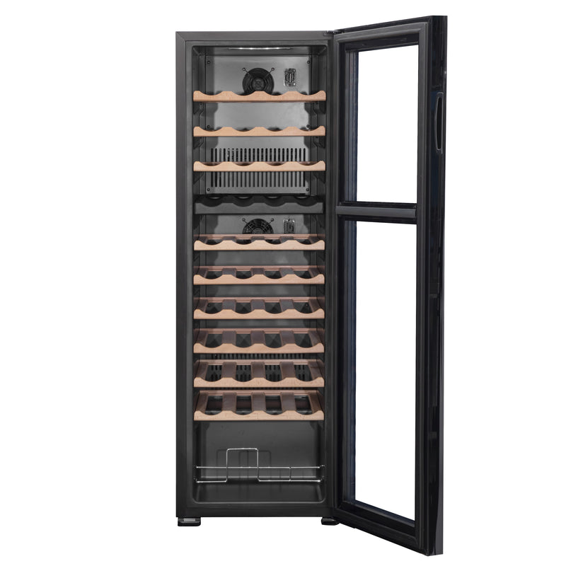 Baridi 44 Bottle Dual Zone Wine Cooler, Fridge, Touch Screen Controls, Wooden Shelves, LED - Black - DH92