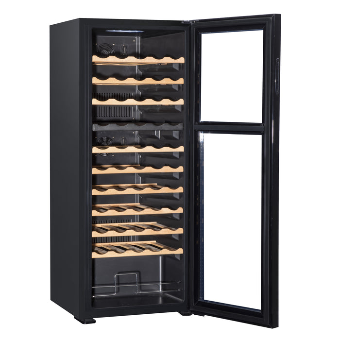Baridi 55 Bottle Dual Zone Wine Cooler, Fridge, Touch Screen Controls, Wooden Shelves, LED - Black - DH93