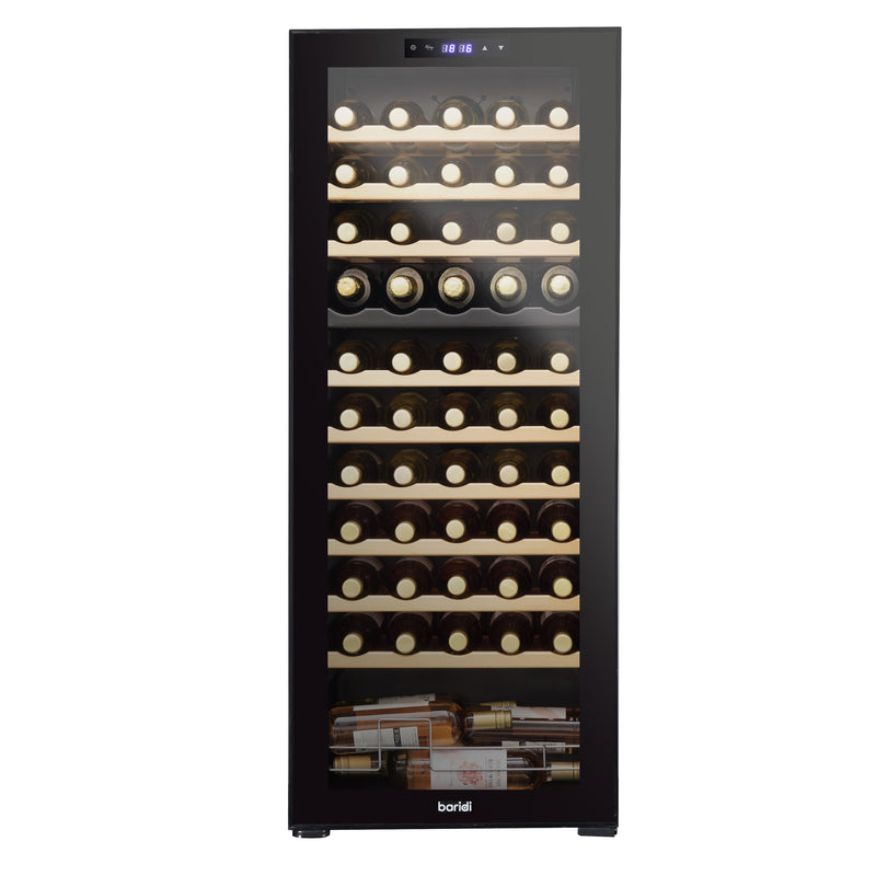 Baridi 55 Bottle Dual Zone Wine Cooler, Fridge, Touch Screen Controls, Wooden Shelves, LED - Black - DH93
