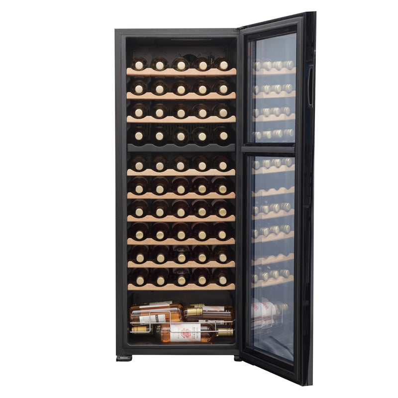 Baridi 55 Bottle Dual Zone Wine Cooler, Fridge, Touch Screen Controls, Wooden Shelves, LED - Black - DH93