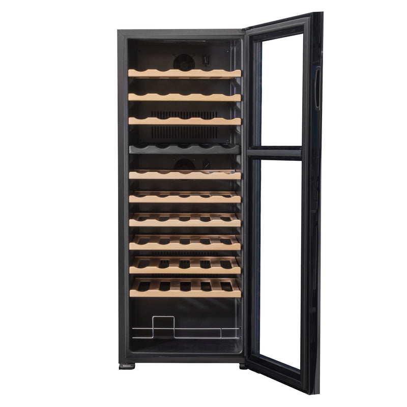 Baridi 55 Bottle Dual Zone Wine Cooler, Fridge, Touch Screen Controls, Wooden Shelves, LED - Black - DH93