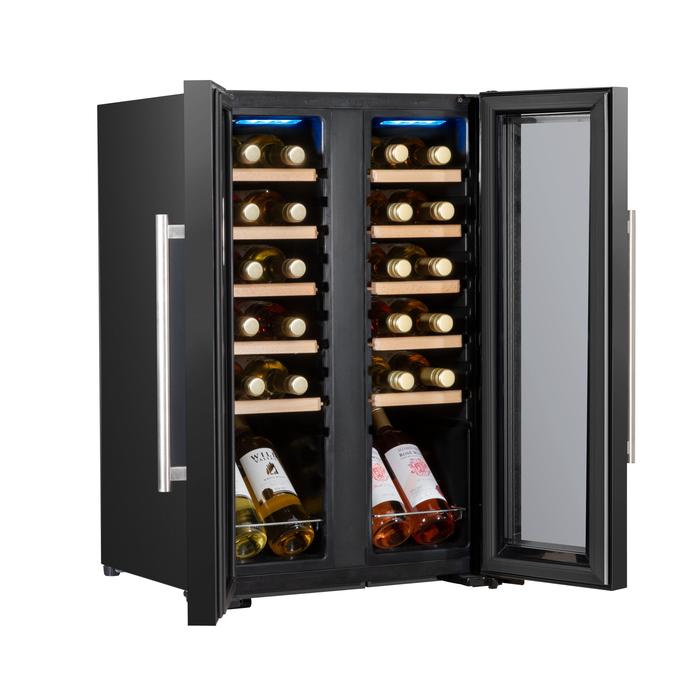 Baridi 24 Bottle Dual Zone Wine Cooler, Fridge, Touch Screen, LED Light Black And Mirror Glass Door - DH97