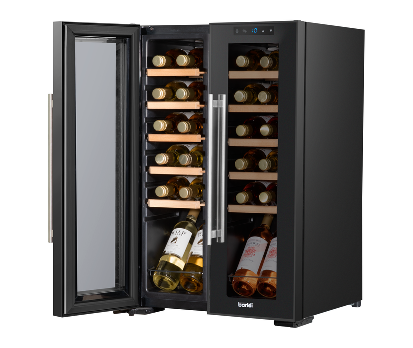 Baridi 24 Bottle Dual Zone Wine Cooler, Fridge, Touch Screen, LED Light Black And Mirror Glass Door - DH97