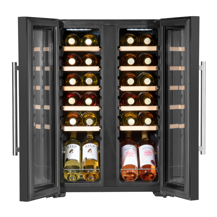 Baridi 24 Bottle Dual Zone Wine Cooler, Fridge, Touch Screen, LED Light Black And Mirror Glass Door - DH97