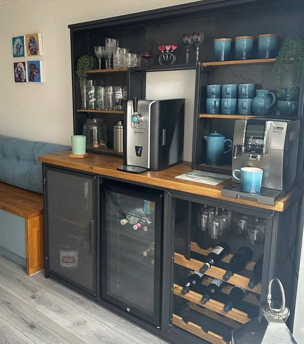 RSD Furniture Industrial Home Bar Drinks Cabinet with Fridge and Wine Rack