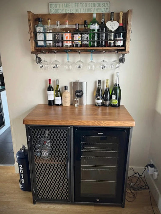 RSD Furniture Small Industrial Style Home Bar With Beer Fridge
